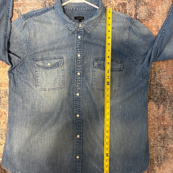 Talbots Women's Classic Blue Chambray Denim Button-Front Tab-Sleeve Shirt Top XL - Picture 10 of 11